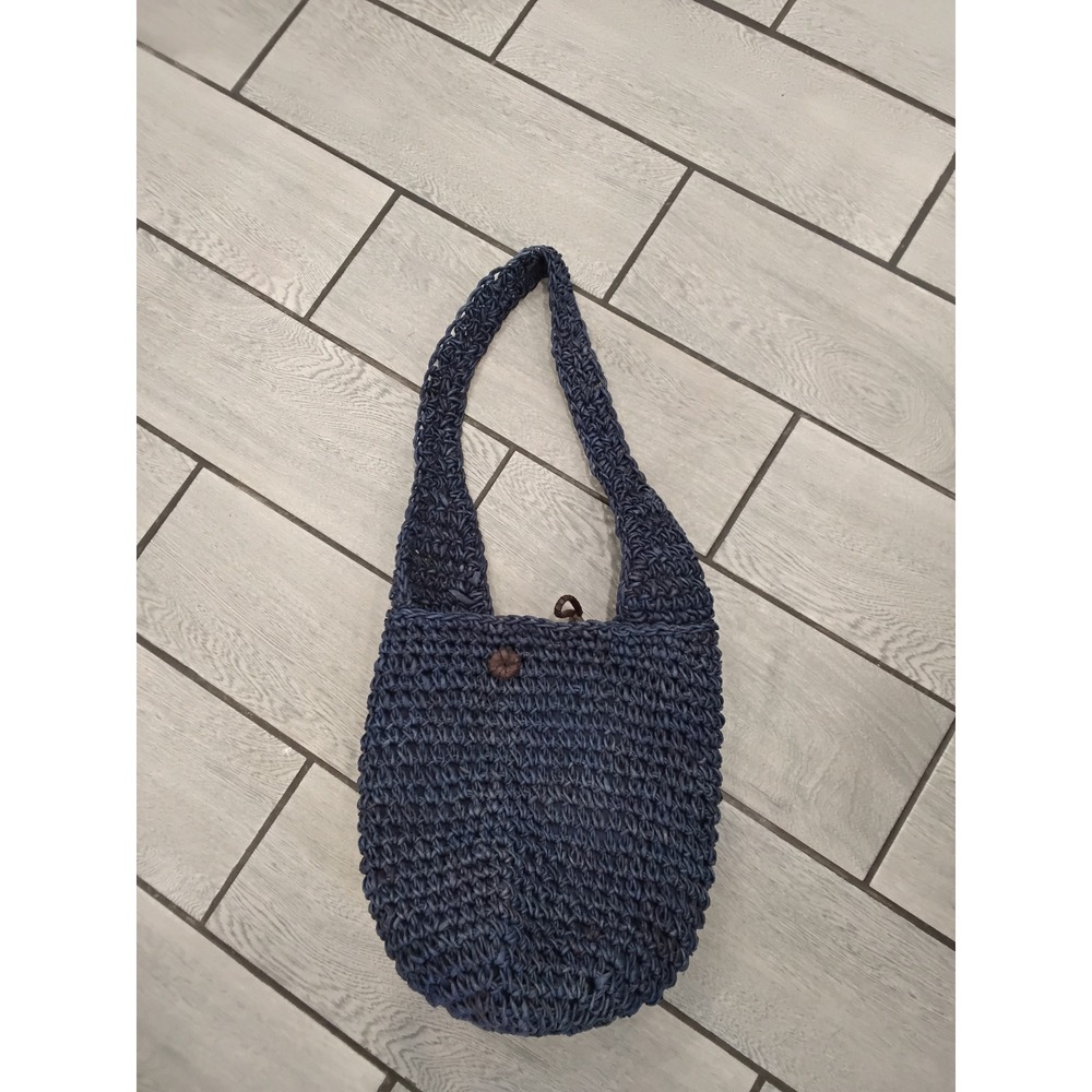 Hastings & Smith Blue Woven Straw Hobo Bag Crochet Shoulder Tote Navy Summer